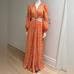 New  Jonathan Simkhai  abstract floral print dress waist cut-outs gown